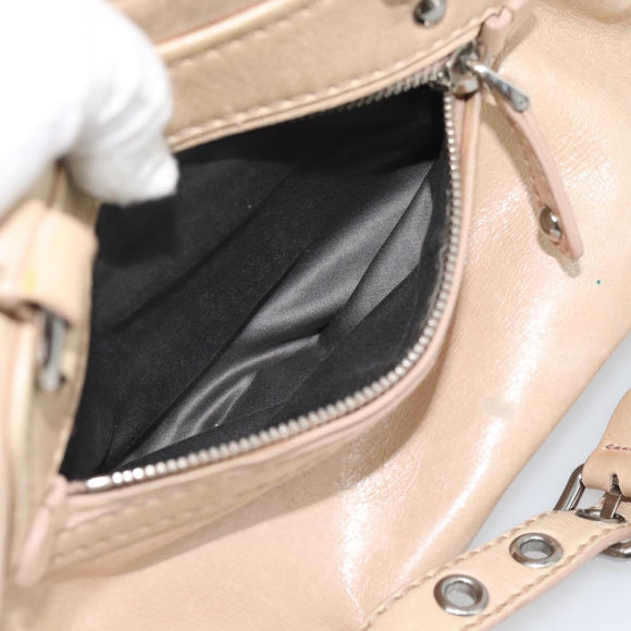 Miu Miu Hand Bag Leather 2way Beige Silver Auth 193084A