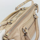 Miu Miu Hand Bag Leather 2way Beige Silver Auth 193084A-6