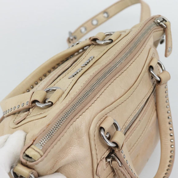 Miu Miu Hand Bag Leather 2way Beige Silver Auth 193084A