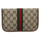 GUCCI GG Supreme Web Sherry Line Pouch PVC Beige Gold 014 14 5205 Auth 193085A-2