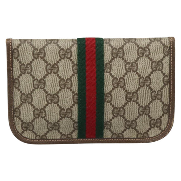 GUCCI GG Supreme Web Sherry Line Pouch PVC Beige Gold 014 14 5205 Auth 193085A