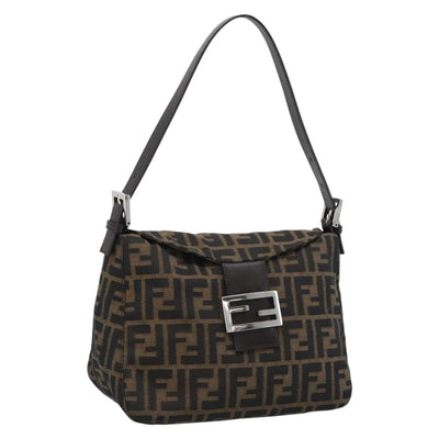 FENDI Zucca Canvas Mamma Baguette Shoulder Bag Brown Black Auth 193086V