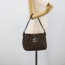 FENDI Zucca Canvas Mamma Baguette Shoulder Bag Brown Black Auth 193086V-23