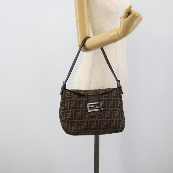 FENDI Zucca Canvas Mamma Baguette Shoulder Bag Brown Black Auth 193086V