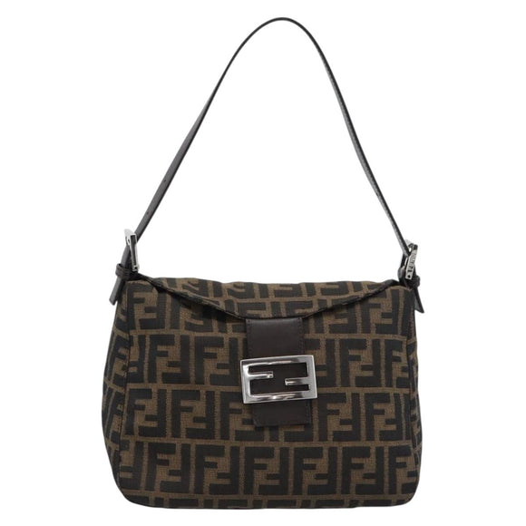 FENDI Zucca Canvas Mamma Baguette Shoulder Bag Brown Black Auth 193086V