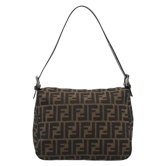 FENDI Zucca Canvas Mamma Baguette Shoulder Bag Brown Black Auth 193086V