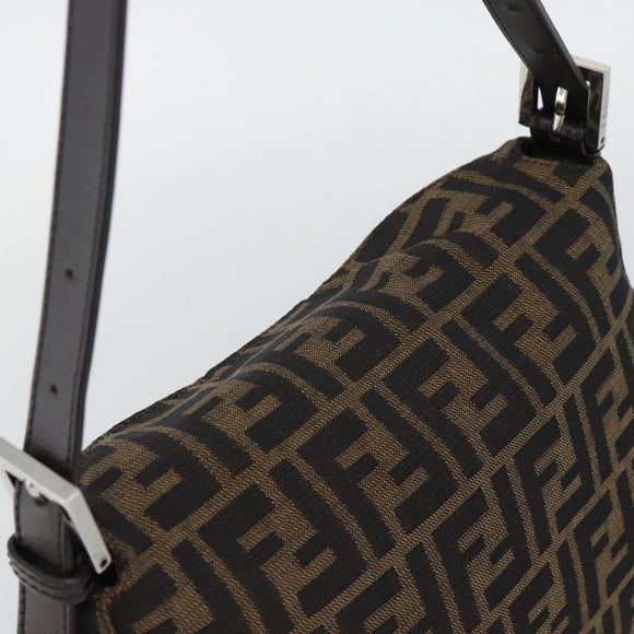 FENDI Zucca Canvas Mamma Baguette Shoulder Bag Brown Black Auth 193086V