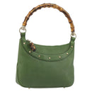 GUCCI Bamboo Shoulder Bag Leather Green Gold 137378 Auth 193088V-1