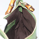 GUCCI Bamboo Shoulder Bag Leather Green Gold 137378 Auth 193088V-17