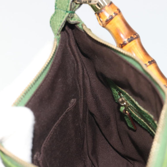 GUCCI Bamboo Shoulder Bag Leather Green Gold 137378 Auth 193088V