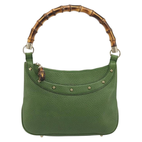 GUCCI Bamboo Shoulder Bag Leather Green Gold 137378 Auth 193088V