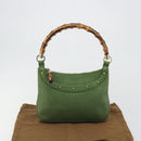 GUCCI Bamboo Shoulder Bag Leather Green Gold 137378 Auth 193088V-23