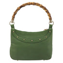 GUCCI Bamboo Shoulder Bag Leather Green Gold 137378 Auth 193088V-3