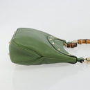 GUCCI Bamboo Shoulder Bag Leather Green Gold 137378 Auth 193088V-4