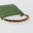 GUCCI Bamboo Shoulder Bag Leather Green Gold 137378 Auth 193088V-7