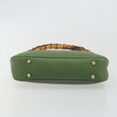 GUCCI Bamboo Shoulder Bag Leather Green Gold 137378 Auth 193088V-9