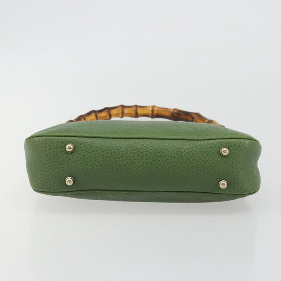 GUCCI Bamboo Shoulder Bag Leather Green Gold 137378 Auth 193088V