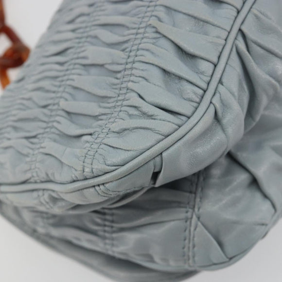 PRADA Gathered Pla Chain Shoulder Bag Leather Light Blue Auth 193094M