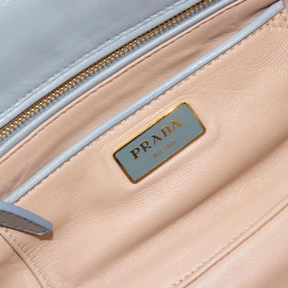 PRADA Gathered Pla Chain Shoulder Bag Leather Light Blue Auth 193094M