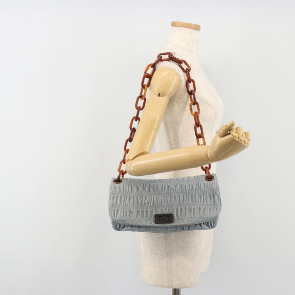 PRADA Gathered Pla Chain Shoulder Bag Leather Light Blue Auth 193094M