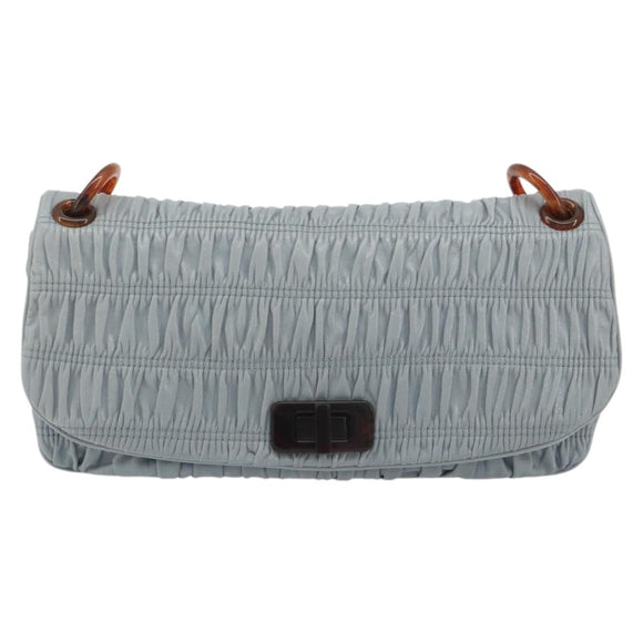 PRADA Gathered Pla Chain Shoulder Bag Leather Light Blue Auth 193094M