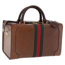 GUCCI Hand Bag Leather Brown Gold Auth 193095-1