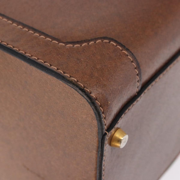 GUCCI Hand Bag Leather Brown Gold Auth 193095