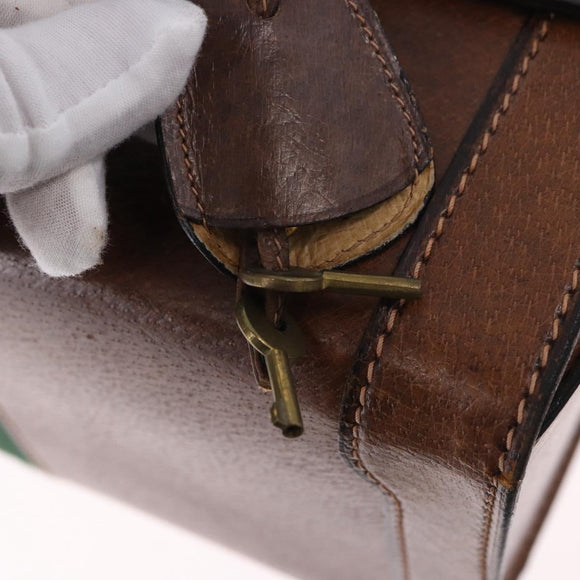 GUCCI Hand Bag Leather Brown Gold Auth 193095
