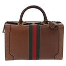 GUCCI Hand Bag Leather Brown Gold Auth 193095-2