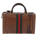 GUCCI Hand Bag Leather Brown Gold Auth 193095-3