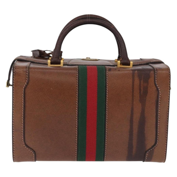 GUCCI Hand Bag Leather Brown Gold Auth 193095