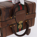 GUCCI Hand Bag Leather Brown Gold Auth 193095-7