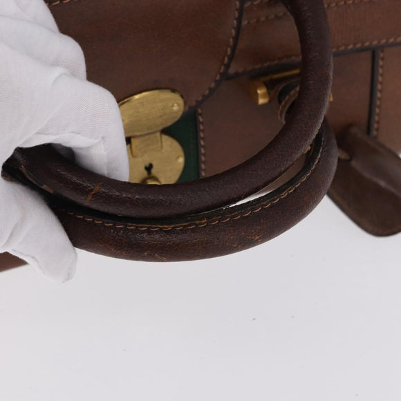 GUCCI Hand Bag Leather Brown Gold Auth 193095
