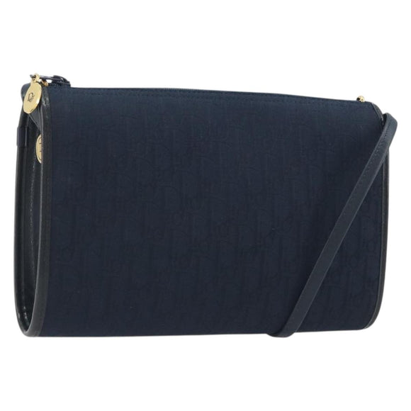 Christian Dior Trotter Canvas Shoulder Bag Navy Gold Auth 193101A
