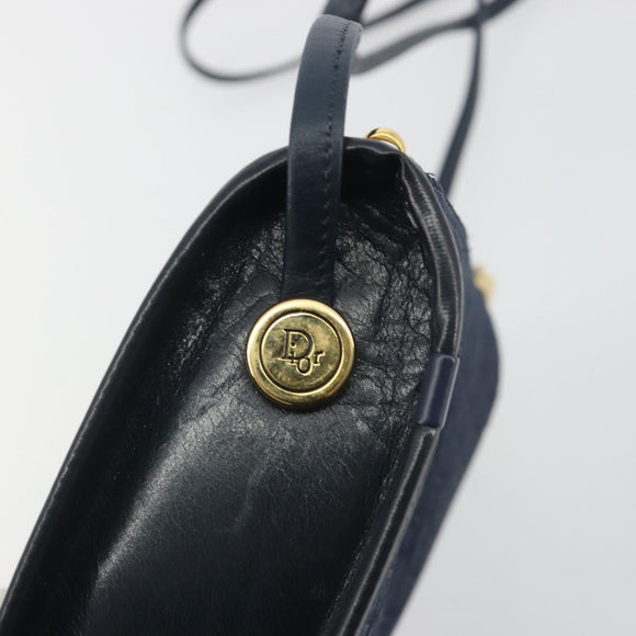 Christian Dior Trotter Canvas Shoulder Bag Navy Gold Auth 193101A