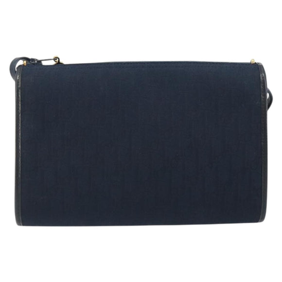 Christian Dior Trotter Canvas Shoulder Bag Navy Gold Auth 193101A
