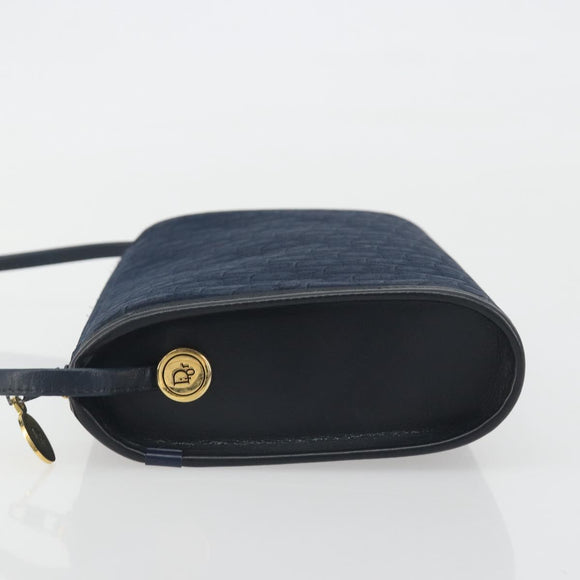 Christian Dior Trotter Canvas Shoulder Bag Navy Gold Auth 193101A