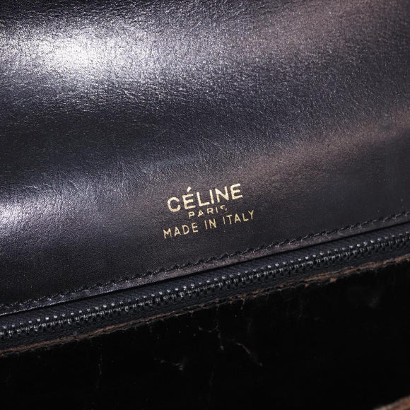 CELINE Shoulder Bag Leather Black Gold Auth 193103