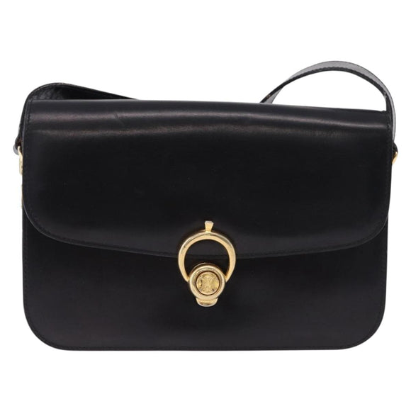 CELINE Shoulder Bag Leather Black Gold Auth 193103