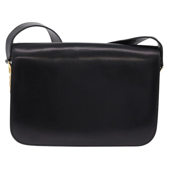 CELINE Shoulder Bag Leather Black Gold Auth 193103