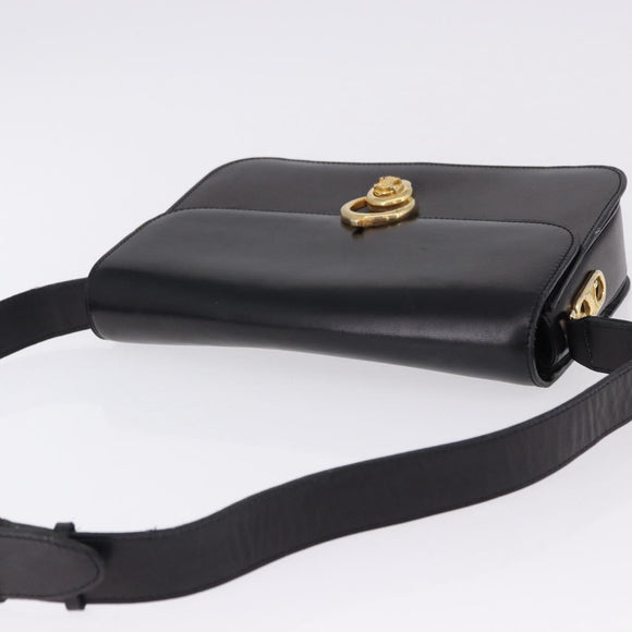 CELINE Shoulder Bag Leather Black Gold Auth 193103