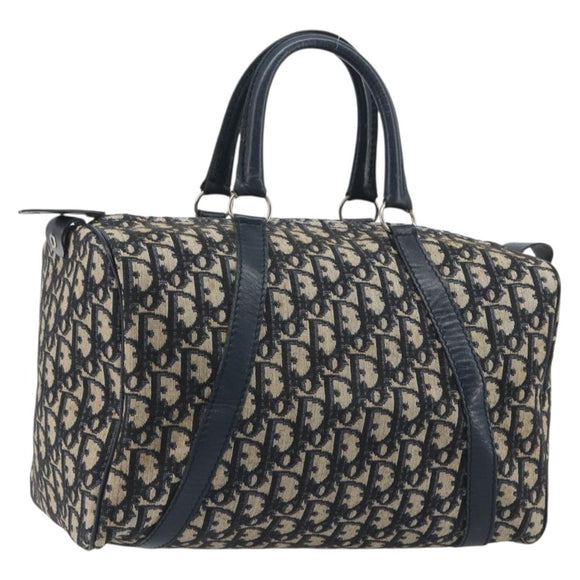 Christian Dior Trotter Canvas Boston Bag Navy Silver Auth 193104