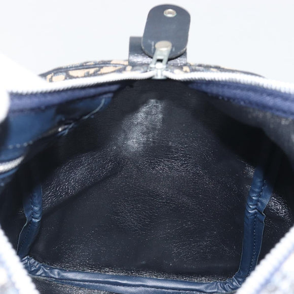Christian Dior Trotter Canvas Boston Bag Navy Silver Auth 193104