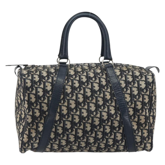 Christian Dior Trotter Canvas Boston Bag Navy Silver Auth 193104