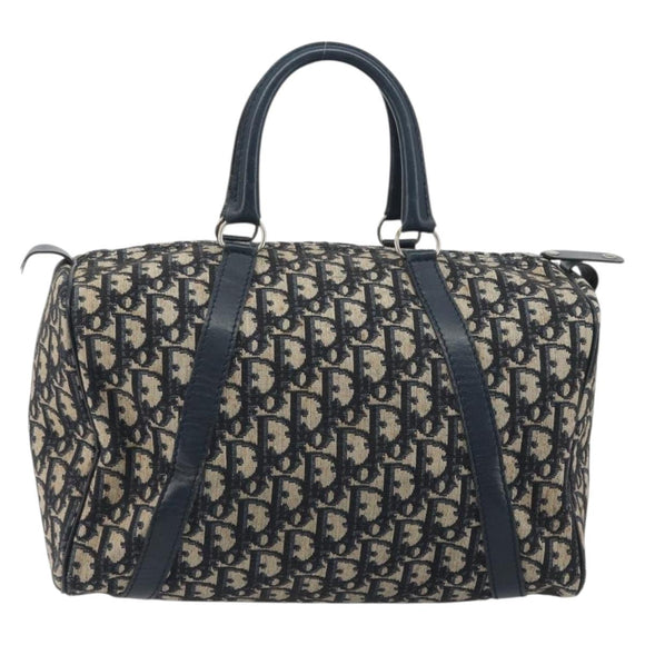 Christian Dior Trotter Canvas Boston Bag Navy Silver Auth 193104