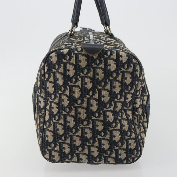 Christian Dior Trotter Canvas Boston Bag Navy Silver Auth 193104