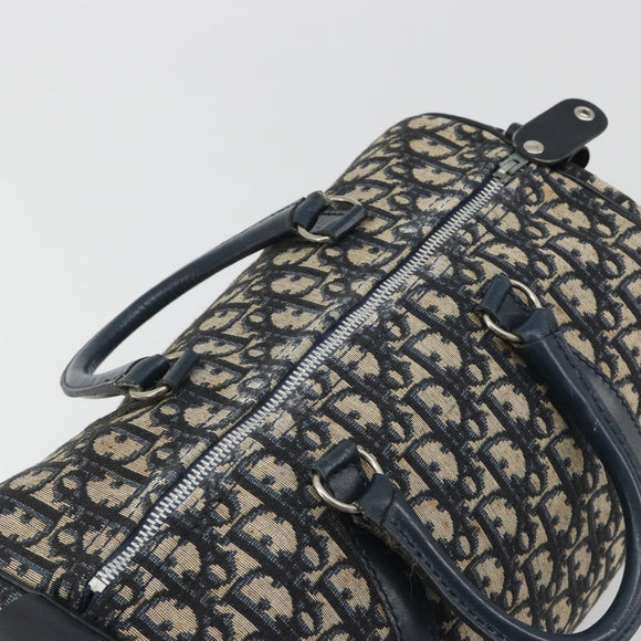 Christian Dior Trotter Canvas Boston Bag Navy Silver Auth 193104