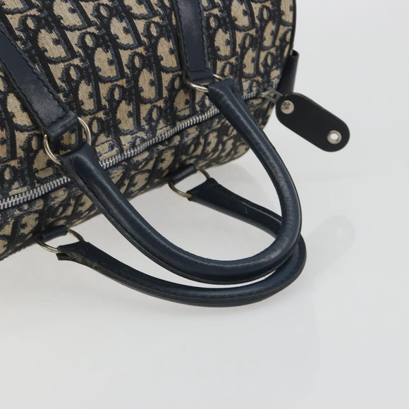 Christian Dior Trotter Canvas Boston Bag Navy Silver Auth 193104