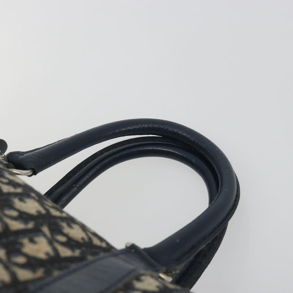 Christian Dior Trotter Canvas Boston Bag Navy Silver Auth 193104
