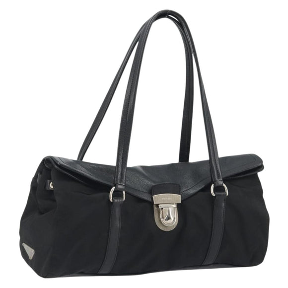 PRADA Shoulder Bag Nylon Black Silver Auth 193108V